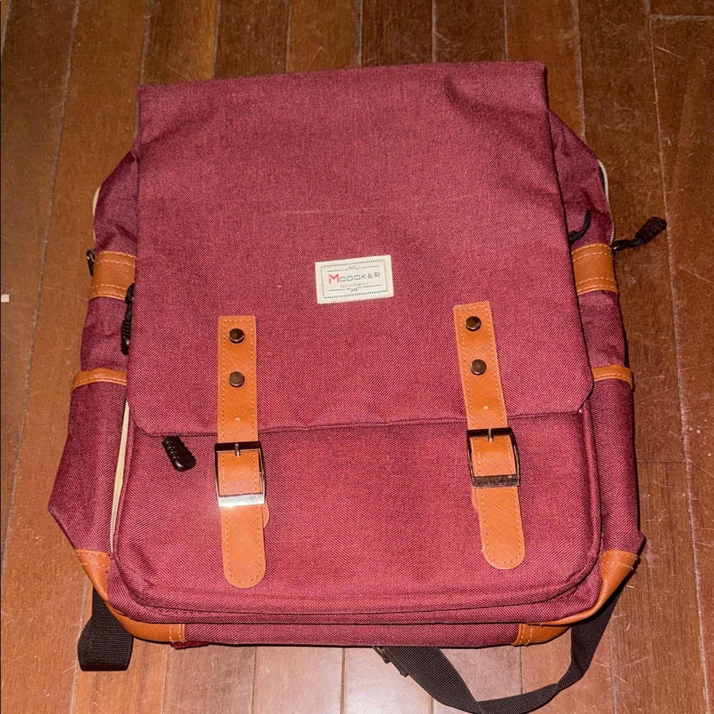 Maroon Backpack with Brown Accents
